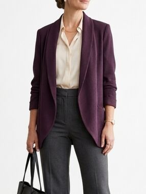 Calvin Klein Deep Aubergine Purple Textured Open Front Blazer Business Casual